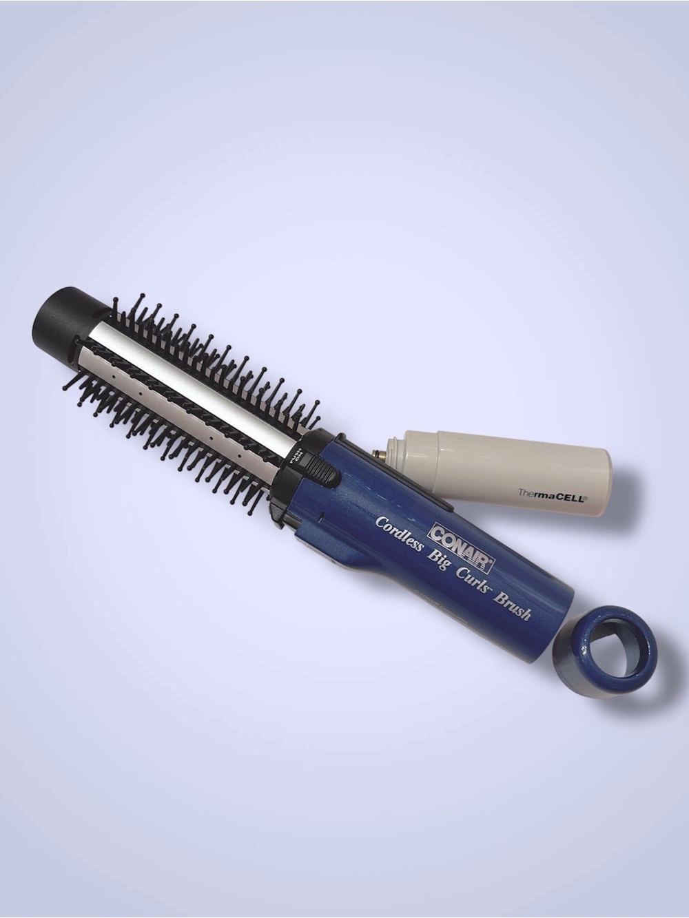 Vintage Conair Cordless Big Curls Hot Brush Blue Gas Powered Travel Hair Styler